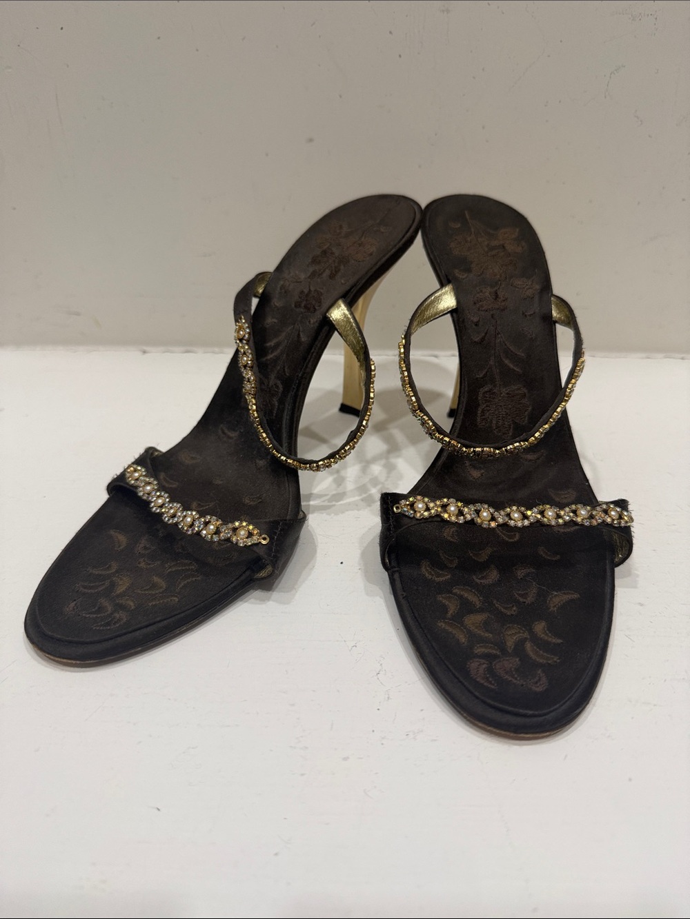 Guiseppi Zanotti Vicini Embellished chocolate Brown & Gold Heeled Sandals